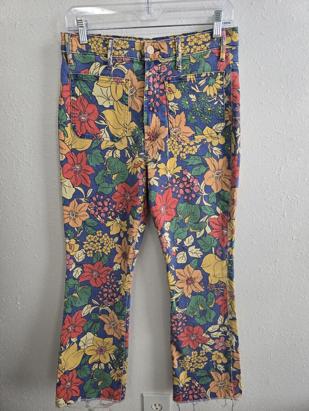 MOTHER The Hustler Floral Print Patch Pocket Jeans Size 30 High Rise